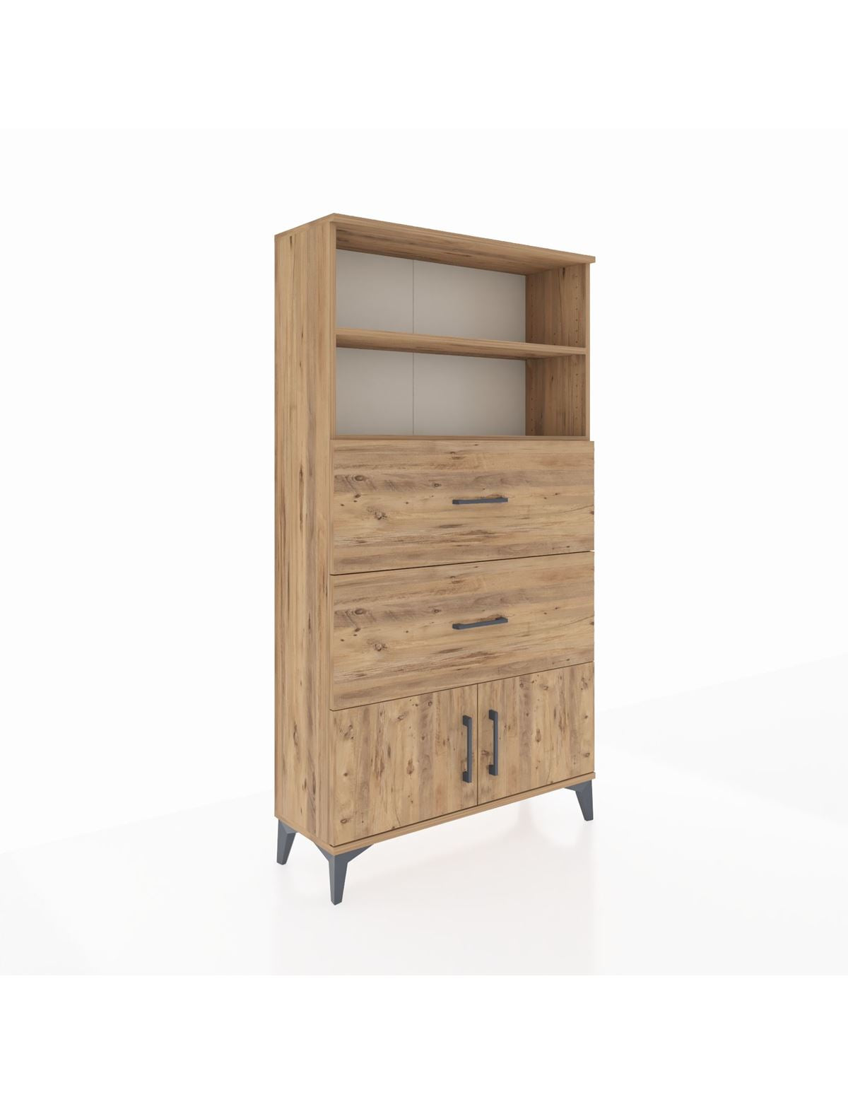 Arges Dolap 2 Raflı 2 Çekmeceli 2 Kapaklı 88x30x163 Çam-Çam