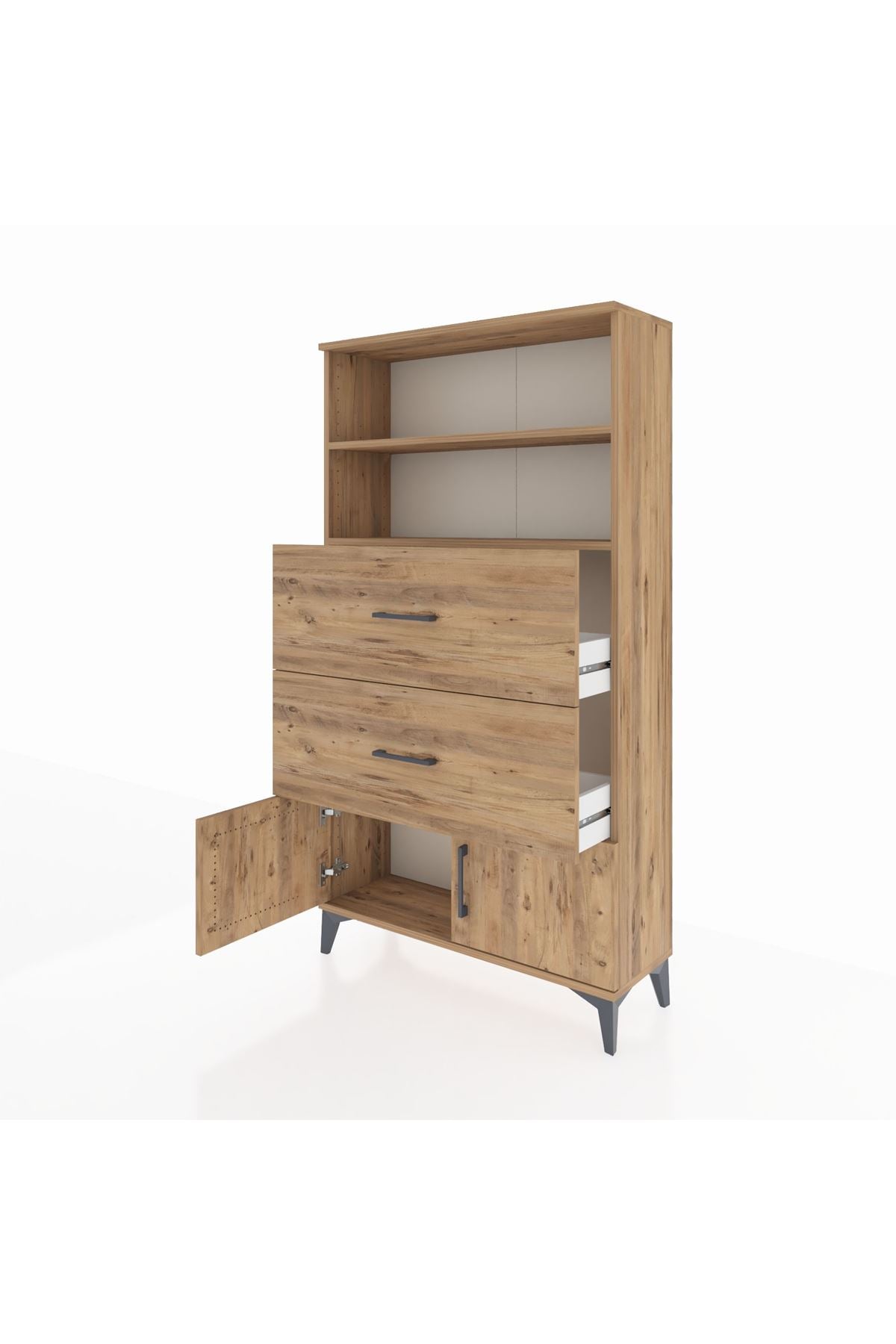 Arges Dolap 2 Raflı 2 Çekmeceli 2 Kapaklı 88x30x163 Çam-Çam