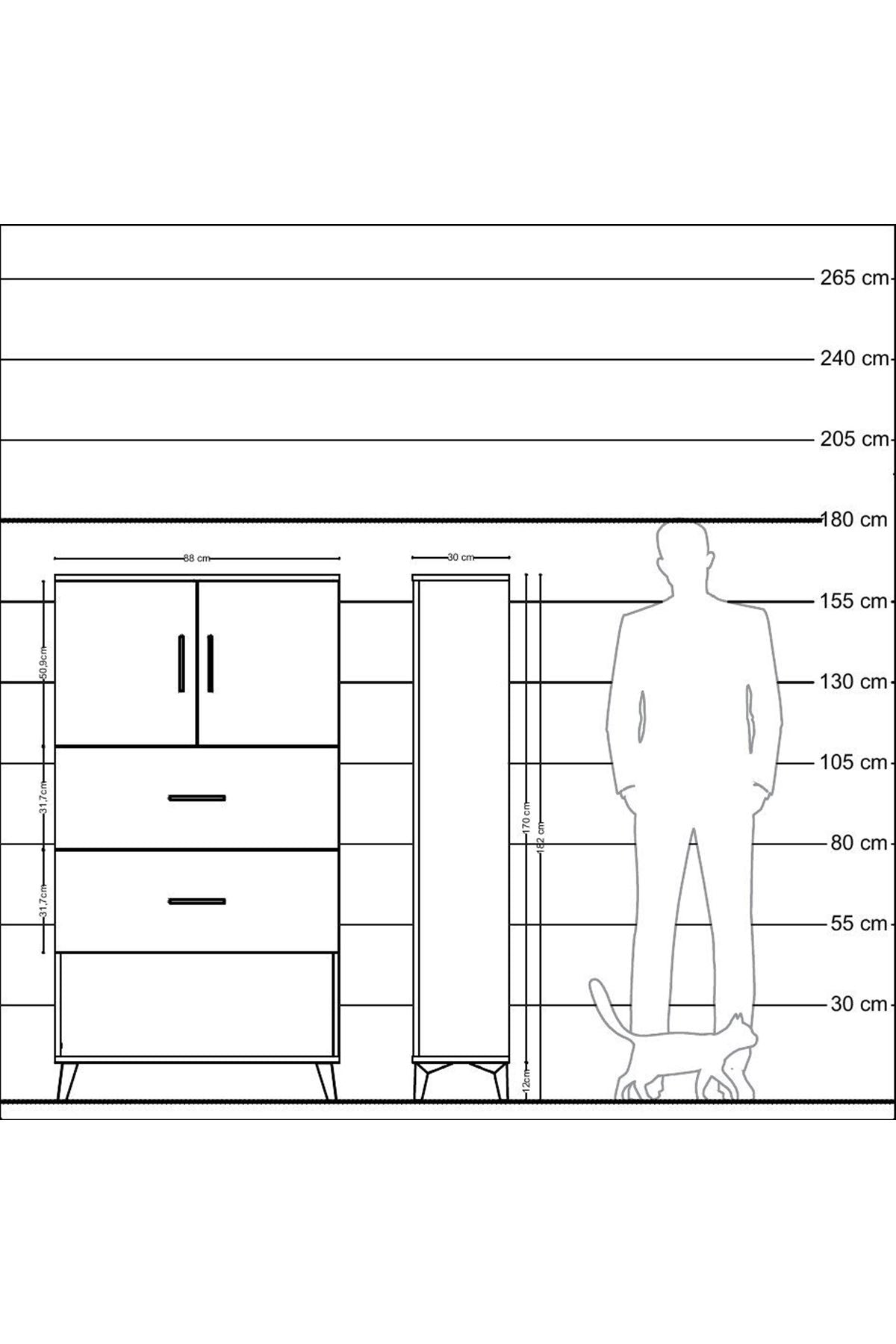 Arges Dolap 2 Raflı 2 Çekmeceli 2 Kapaklı 88x30x163 Aytaşı-Antrasit