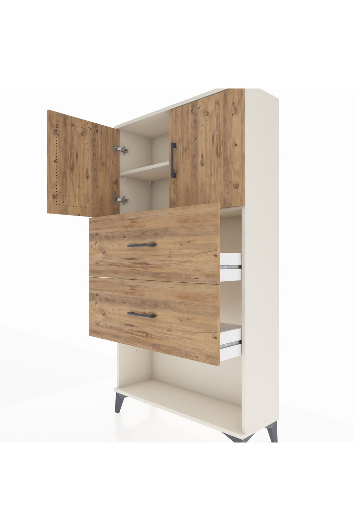 Arges Dolap 2 Raflı 2 Çekmeceli 2 Kapaklı 88x30x163 Aytaşı-Antrasit