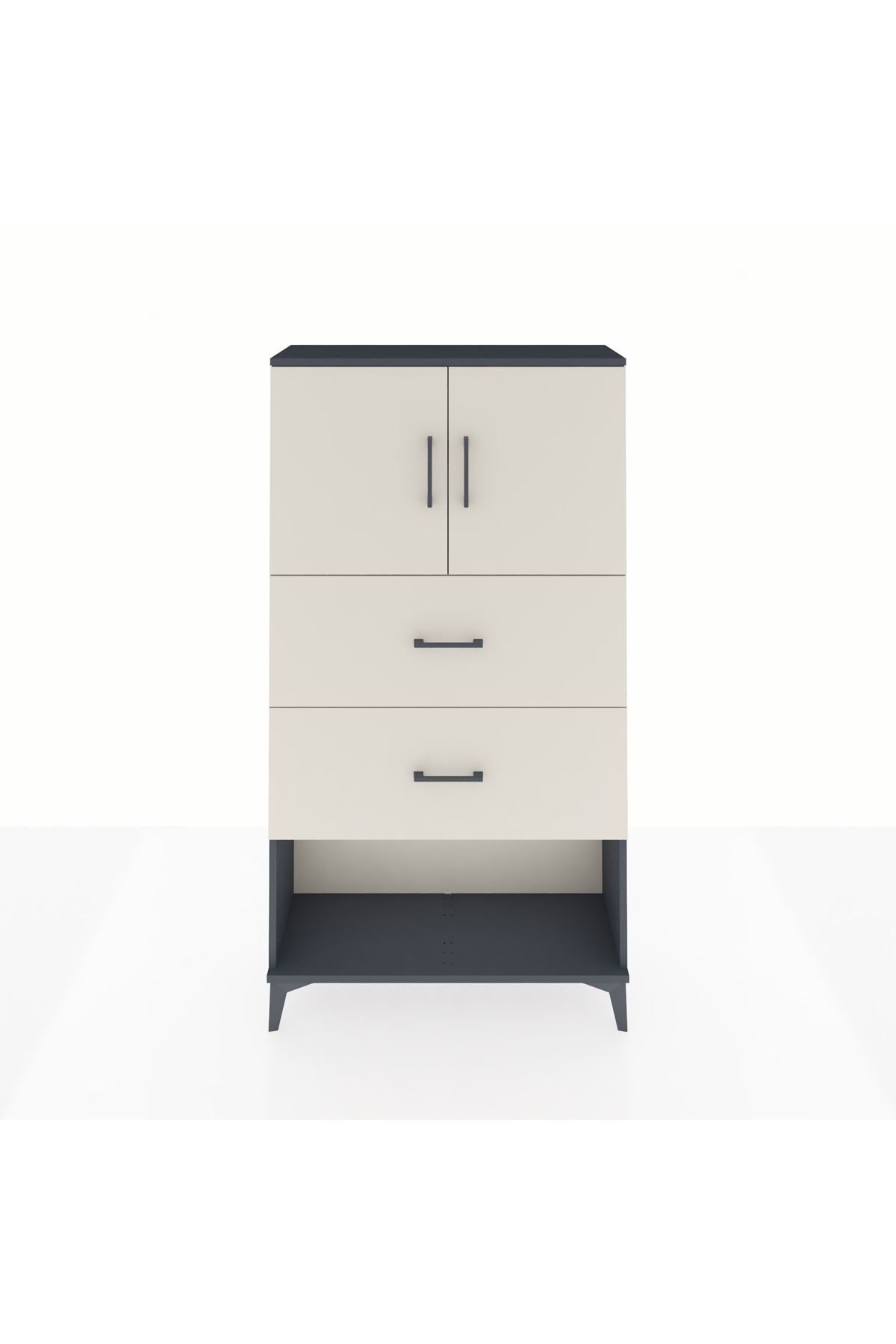 Arges Dolap 2 Raflı 2 Çekmeceli 2 Kapaklı 88x30x163 Antrasit-Aytaşı