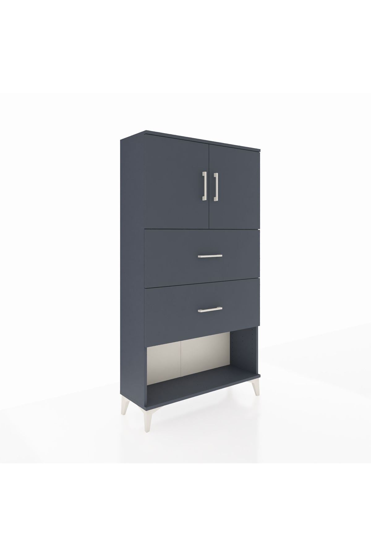 Arges Dolap 2 Raflı 2 Çekmeceli 2 Kapaklı 88x30x163 Antrasit-Aytaşı