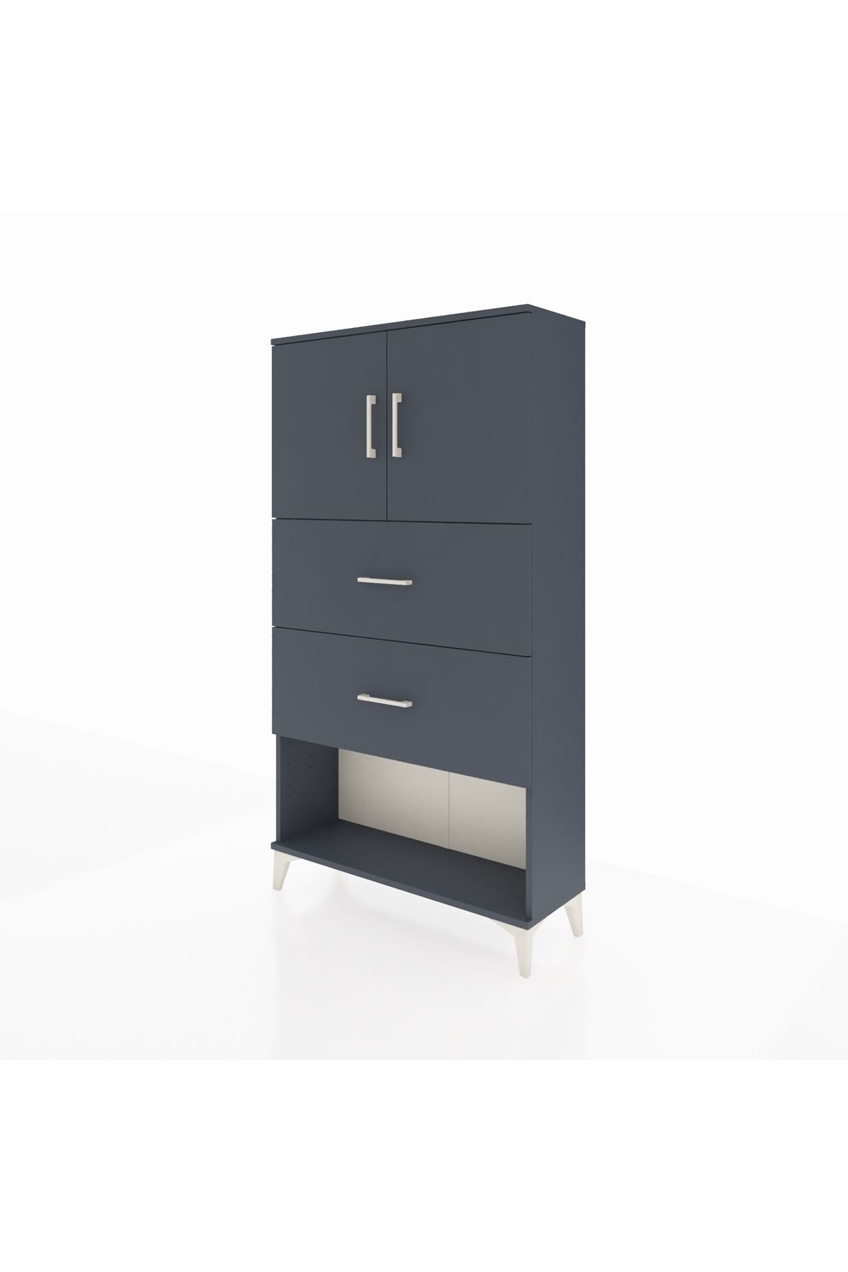 Arges Dolap 2 Raflı 2 Çekmeceli 2 Kapaklı 88x30x163 Antrasit-Aytaşı