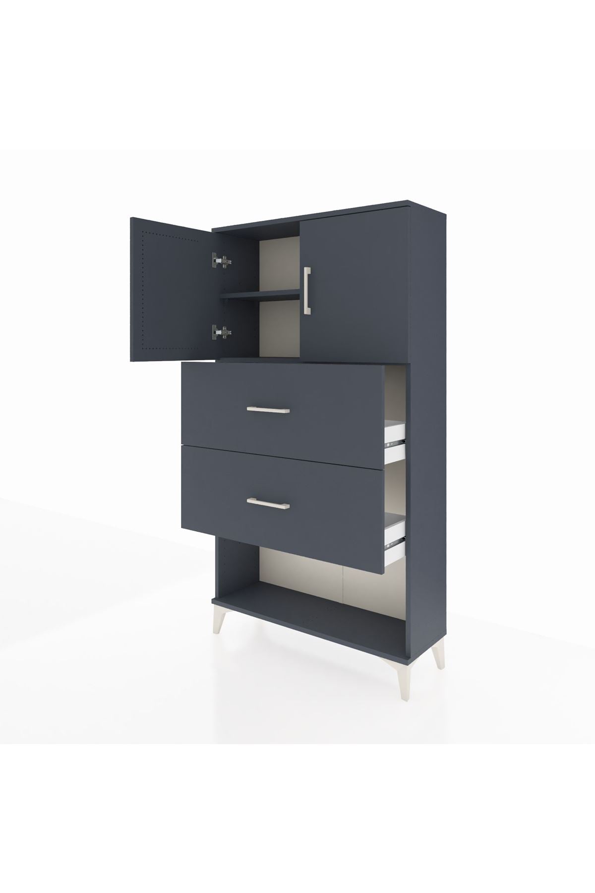 Arges Dolap 2 Raflı 2 Çekmeceli 2 Kapaklı 88x30x163 Antrasit-Aytaşı