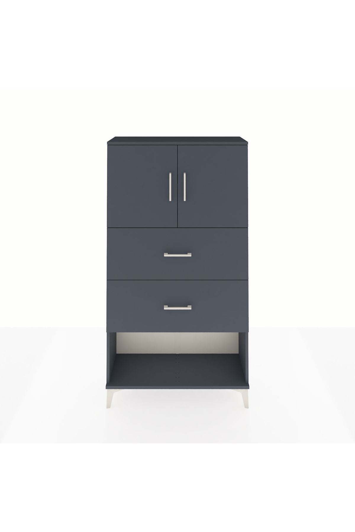 Arges Dolap 2 Raflı 2 Çekmeceli 2 Kapaklı 88x30x163 Antrasit-Antrasit