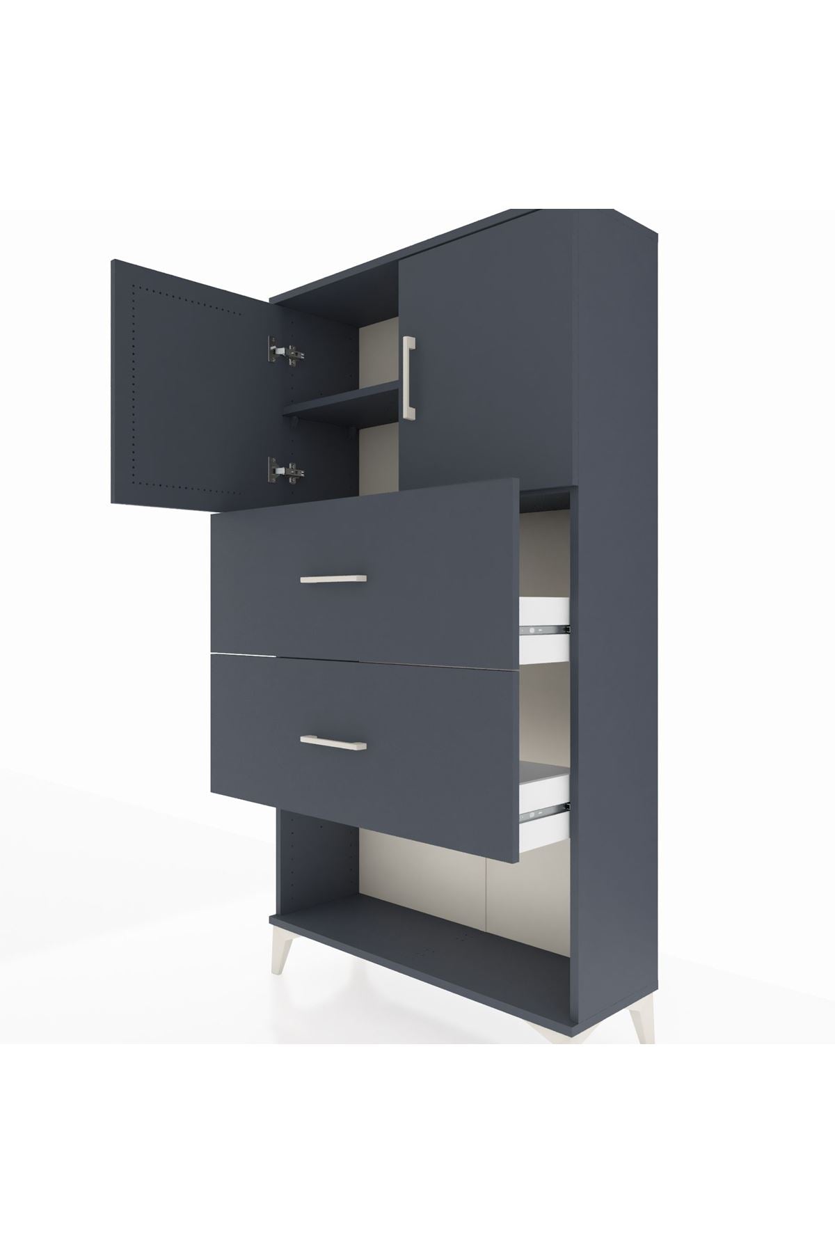 Arges Dolap 2 Raflı 2 Çekmeceli 2 Kapaklı 88x30x163 Antrasit-Aytaşı