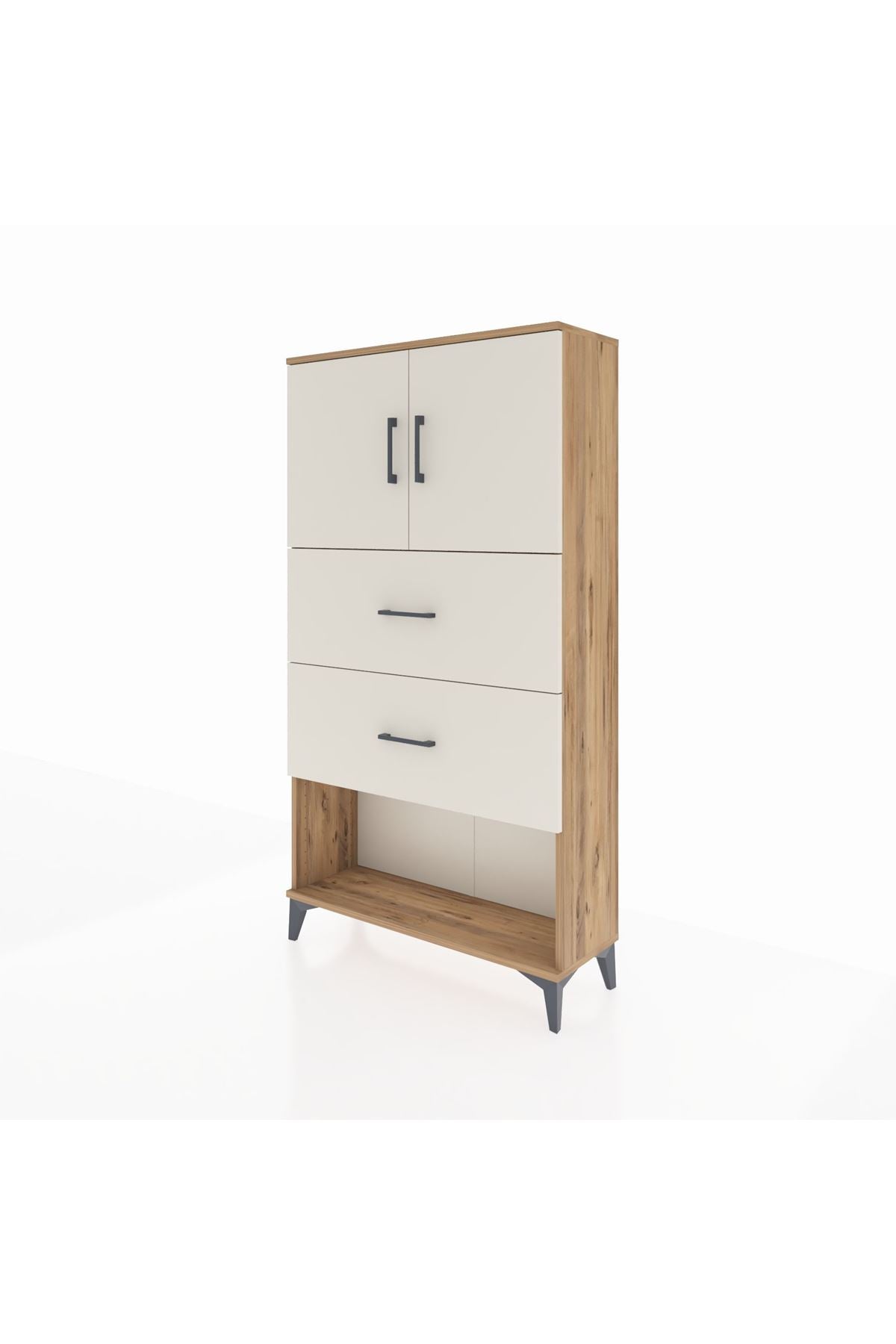 Arges Dolap 2 Raflı 2 Çekmeceli 2 Kapaklı 88x30x163 Antrasit-Antrasit