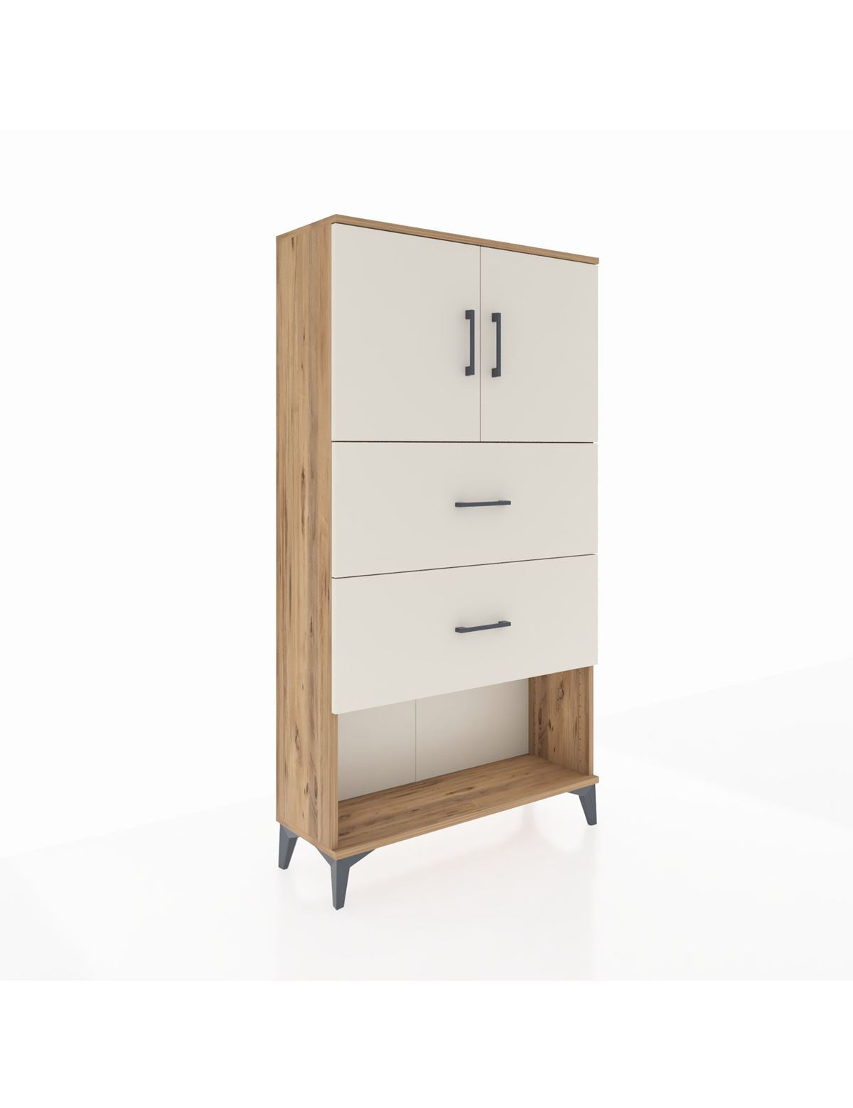 Arges Dolap 2 Raflı 2 Çekmeceli 2 Kapaklı 88x30x163 Antrasit-Antrasit