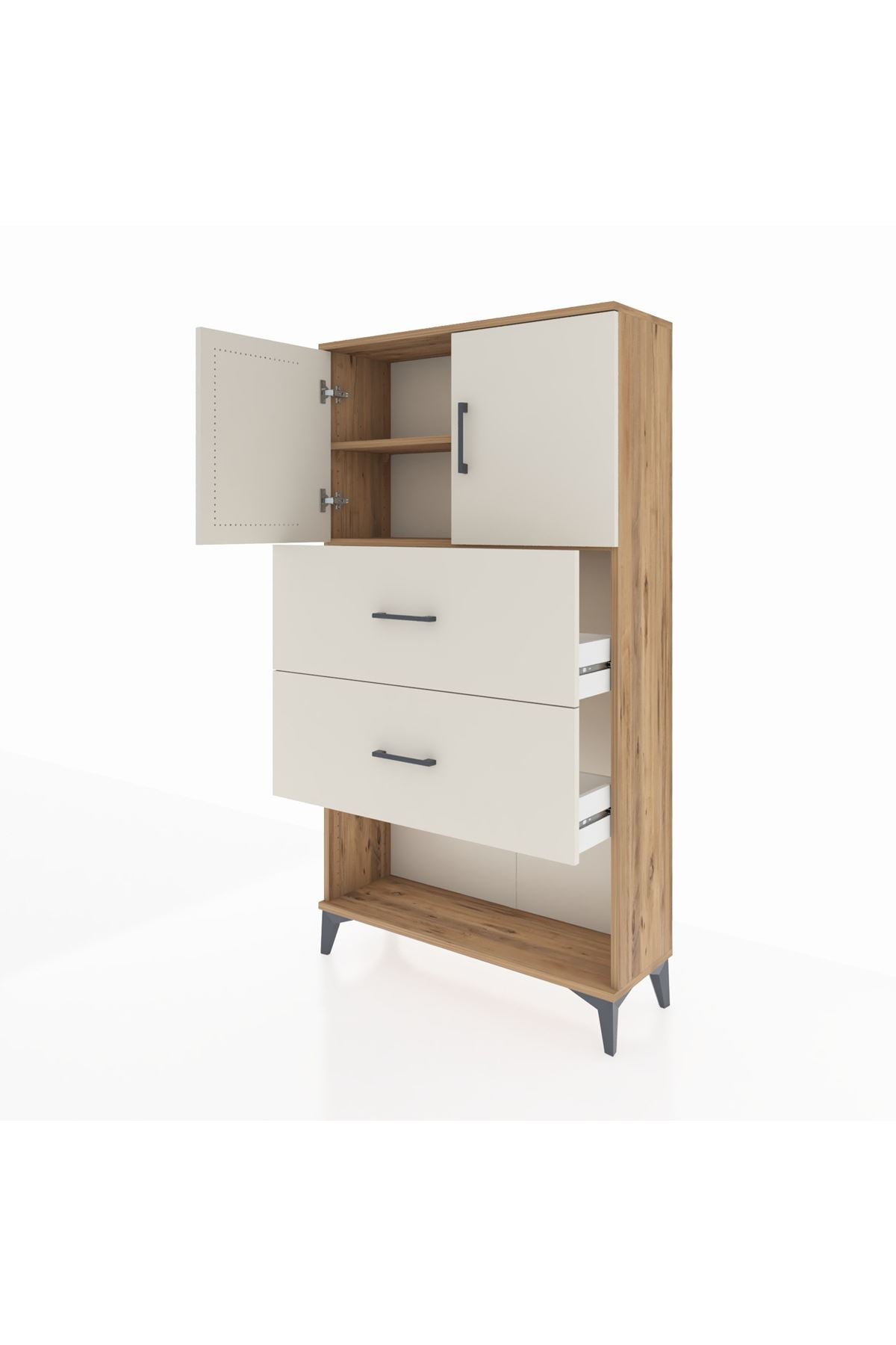 Arges Dolap 2 Raflı 2 Çekmeceli 2 Kapaklı 88x30x163 Antrasit-Antrasit