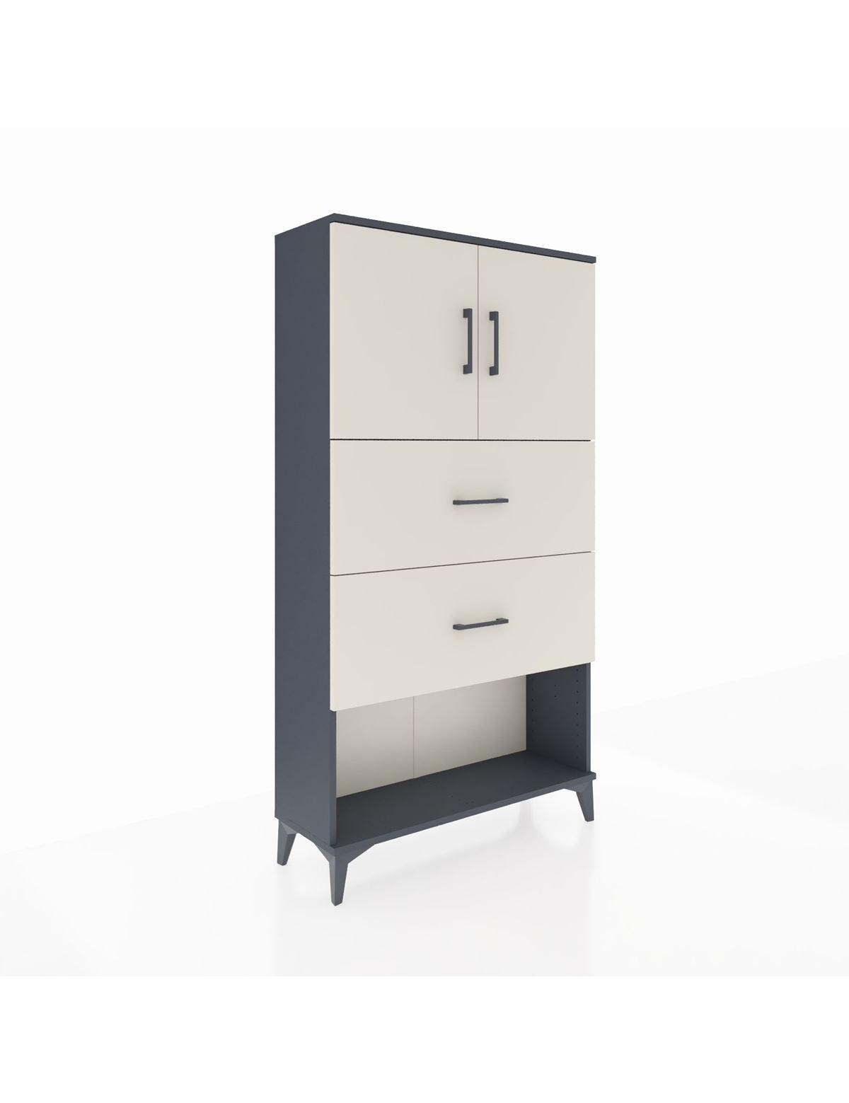 Arges Dolap 2 Raflı 2 Çekmeceli 2 Kapaklı 88x30x163 Antrasit-Çam