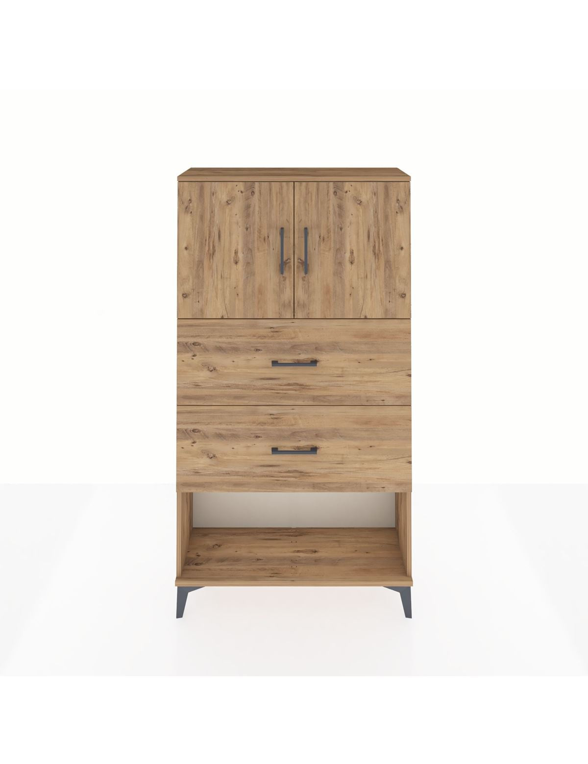 Arges Dolap 2 Raflı 2 Çekmeceli 2 Kapaklı 88x30x163 Çam-Antrasit