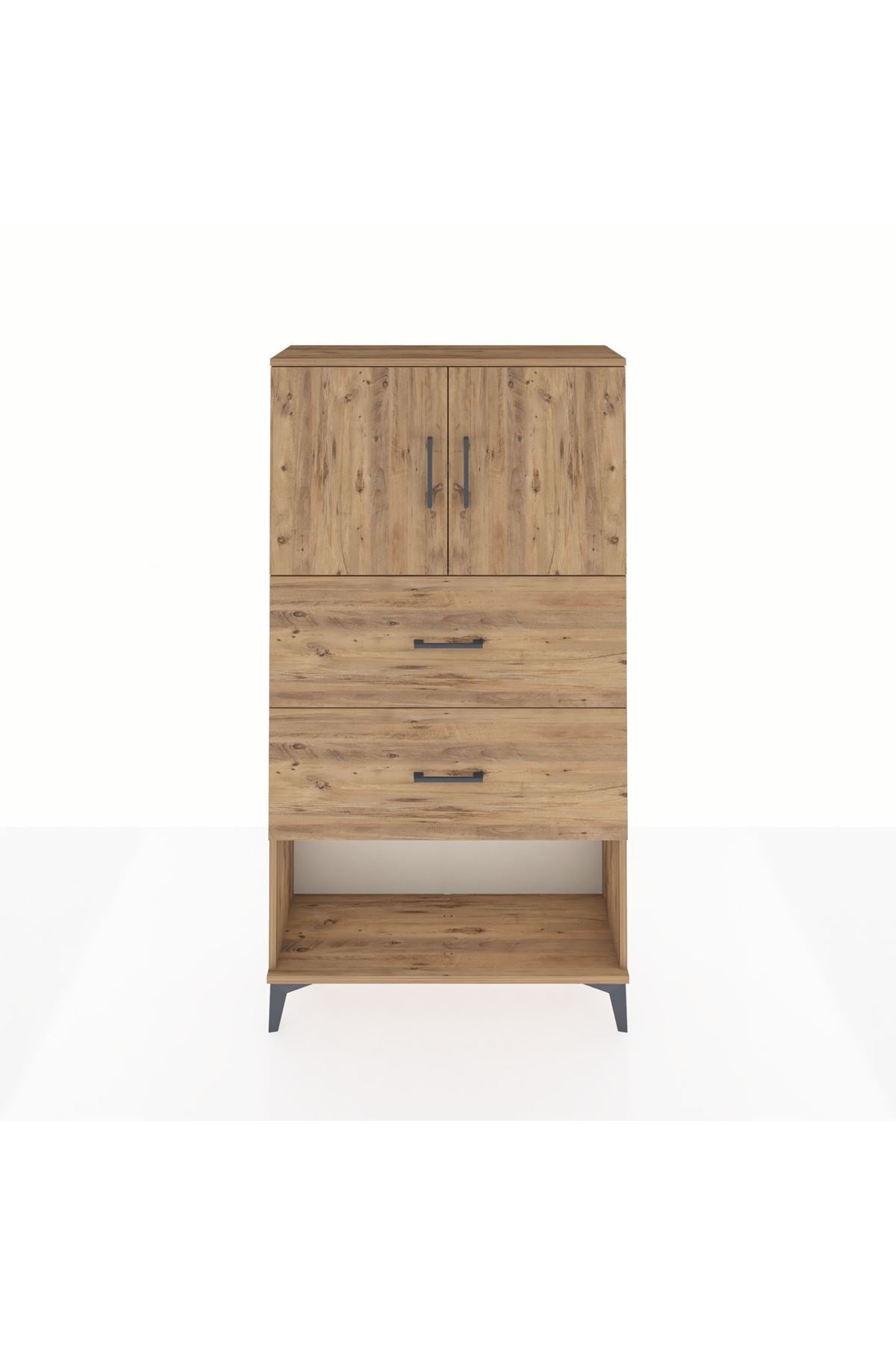 Arges Dolap 2 Raflı 2 Çekmeceli 2 Kapaklı 88x30x163 Çam-Antrasit