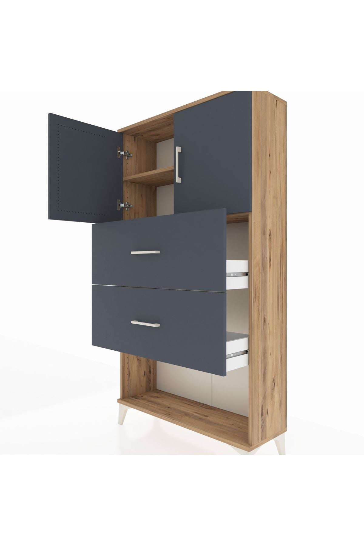 Arges Dolap 2 Raflı 2 Çekmeceli 2 Kapaklı 88x30x163 Çam-Aytaşı