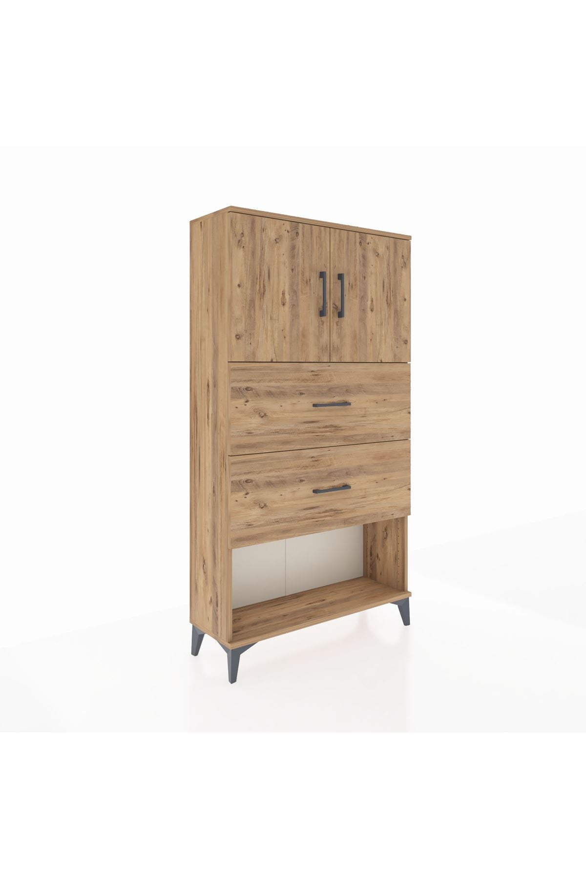 Arges Dolap 2 Raflı 2 Çekmeceli 2 Kapaklı 88x30x163 Çam-Antrasit