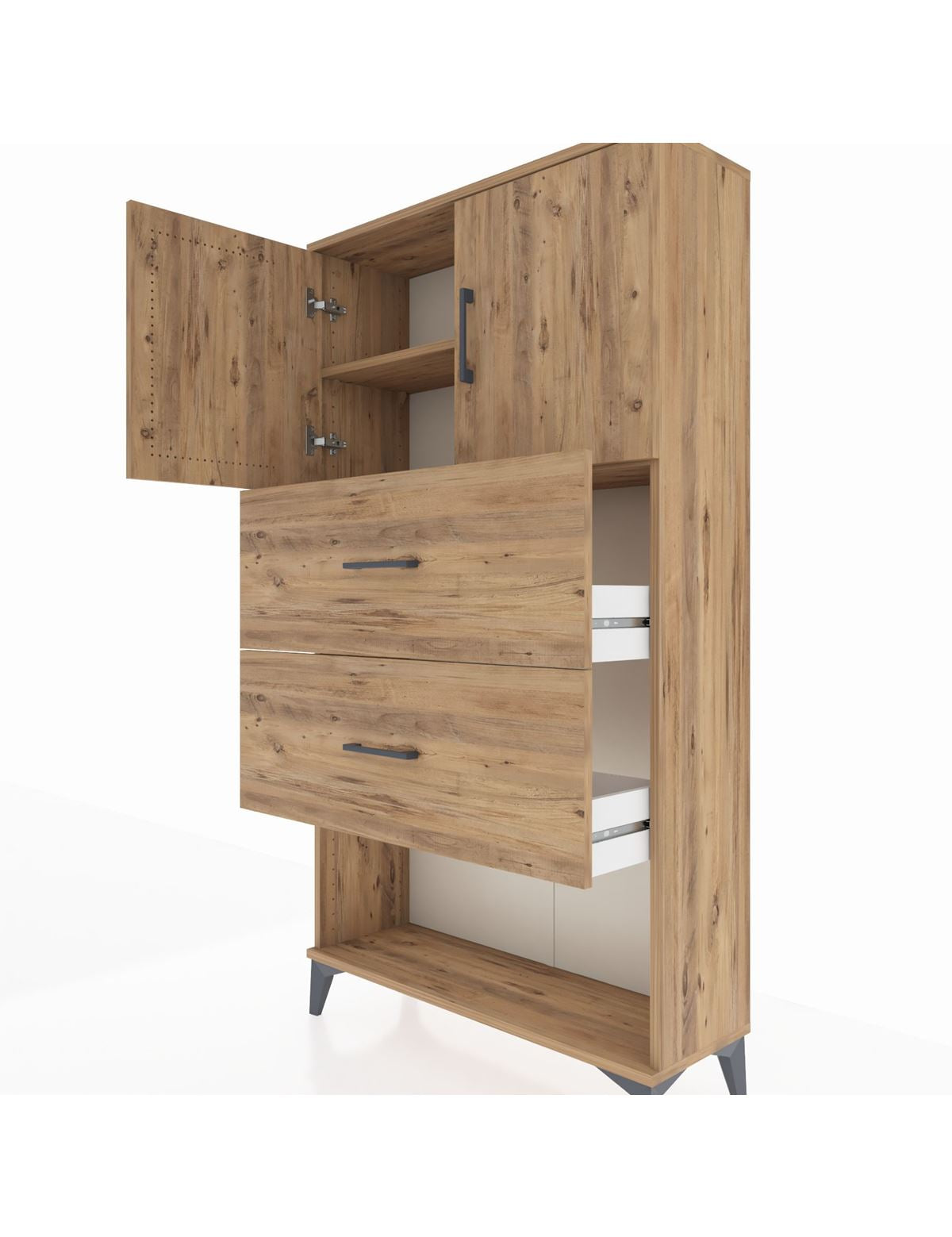 Arges Dolap 2 Raflı 2 Çekmeceli 2 Kapaklı 88x30x163 - S21M035V8A