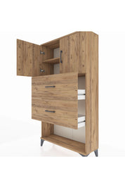 Arges Dolap 2 Raflı 2 Çekmeceli 2 Kapaklı 88x30x163 Çam-Antrasit