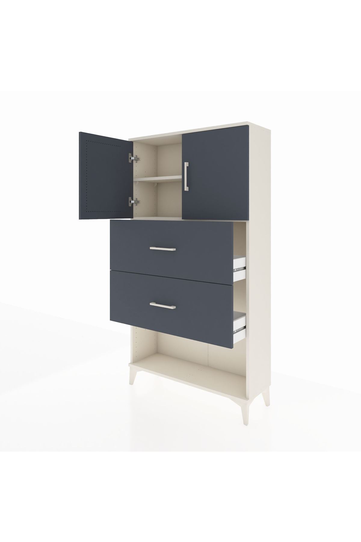 Arges Dolap 2 Raflı 2 Çekmeceli 2 Kapaklı 88x30x163 Çam-Çam