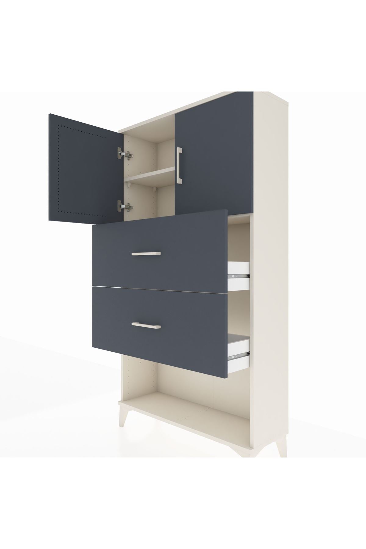 Arges Dolap 2 Raflı 2 Çekmeceli 2 Kapaklı 88x30x163 Çam-Çam