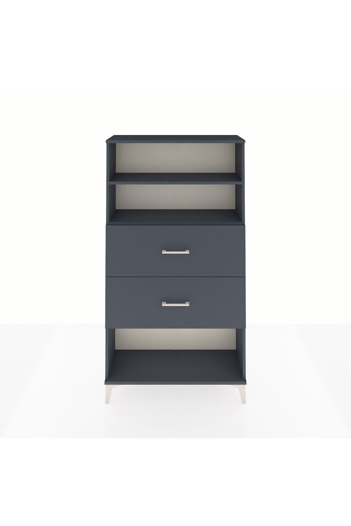 Arges Dolap 2 Raflı 2 Çekmeceli 88x30x163 Antrasit-Antrasit