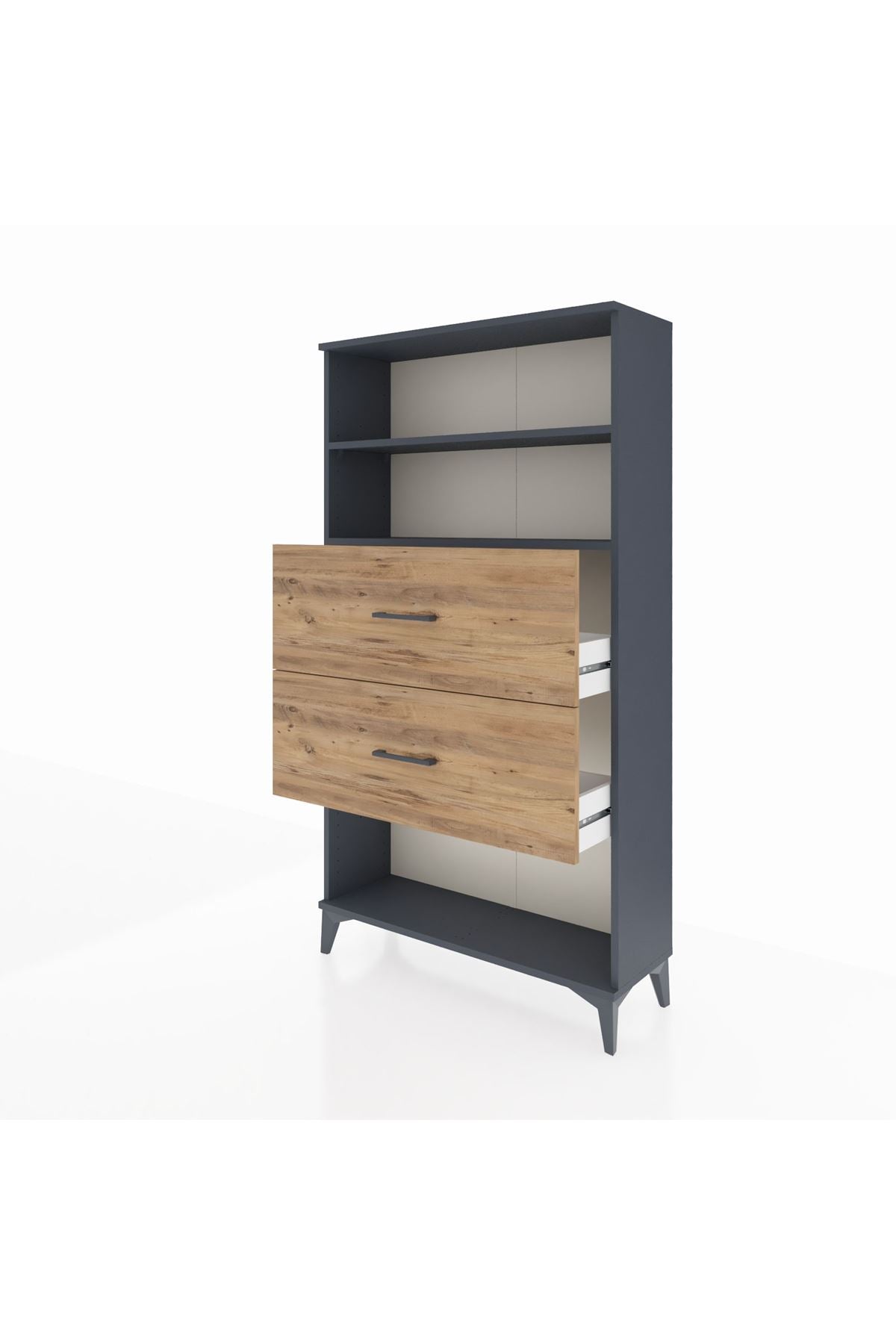 Arges Dolap 2 Raflı 2 Çekmeceli 88x30x163 Antrasit-Çam