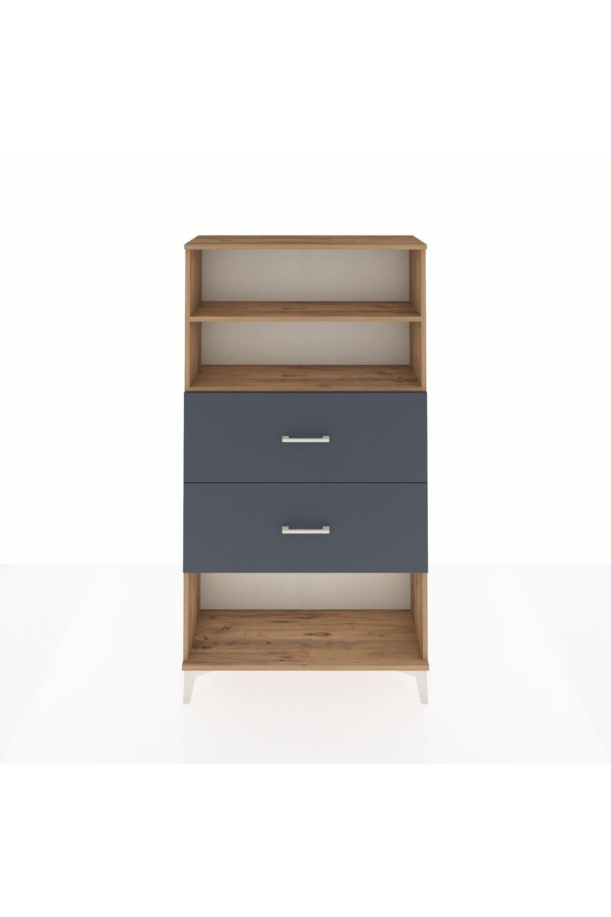 Arges Dolap 2 Raflı 2 Çekmeceli 88x30x163 Çam-Antrasit