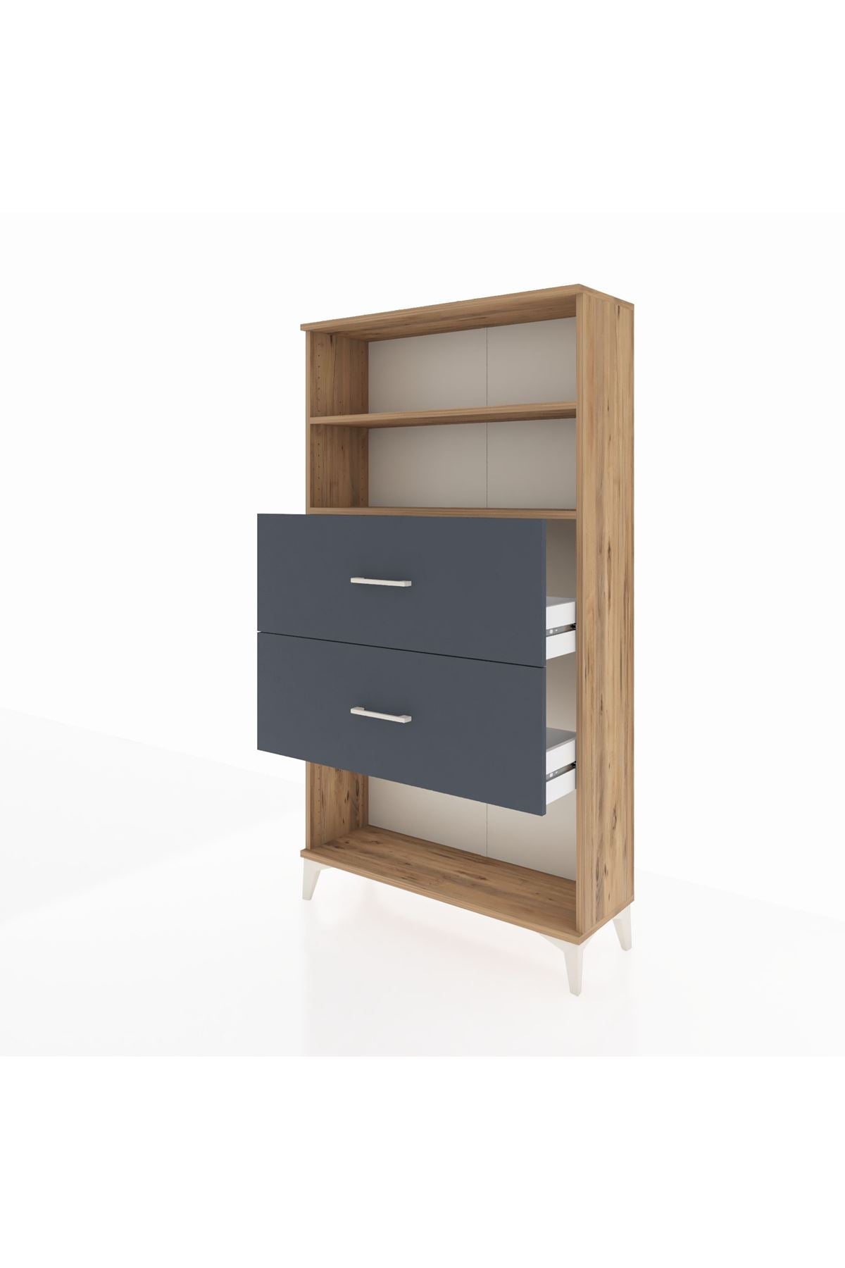 Arges Dolap 2 Raflı 2 Çekmeceli 88x30x163 Çam-Antrasit