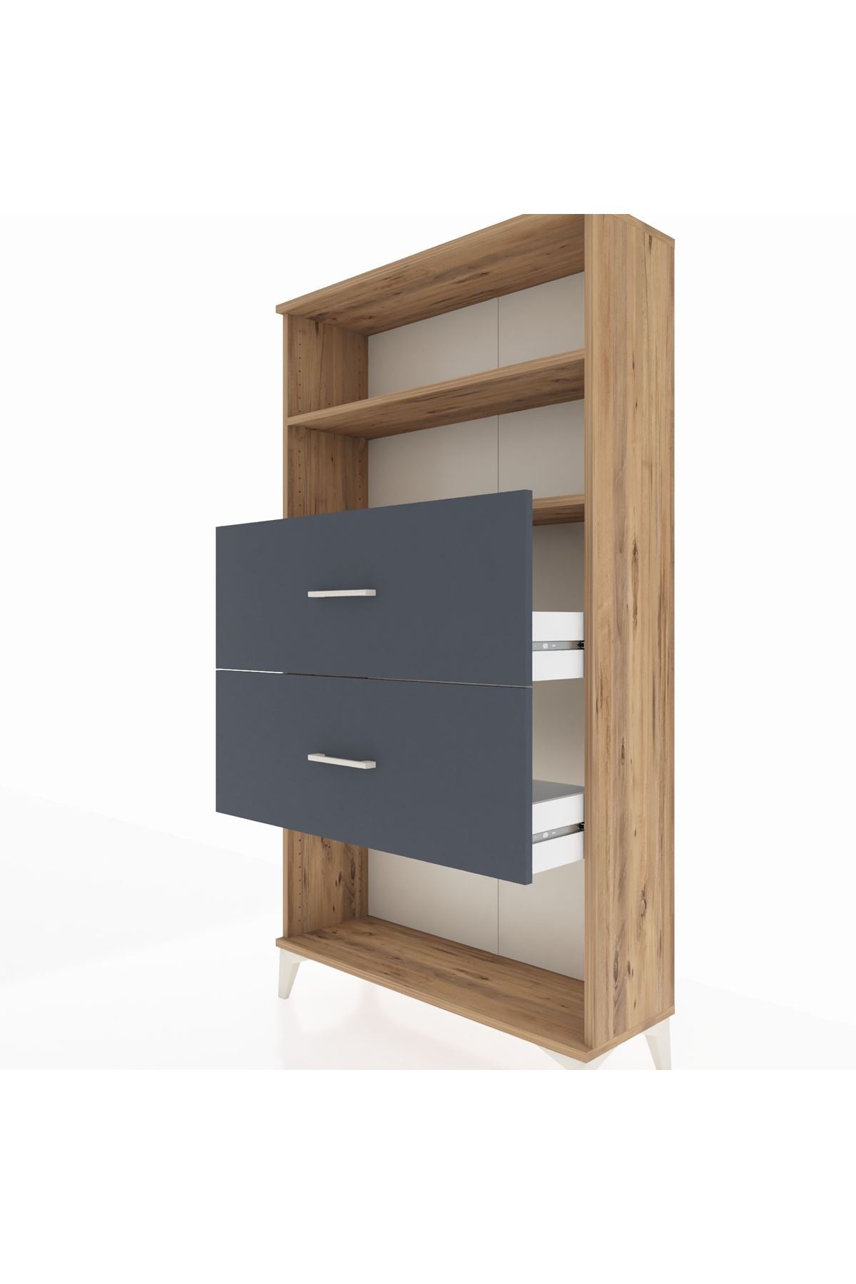 Arges Dolap 2 Raflı 2 Çekmeceli 88x30x163 Çam-Antrasit