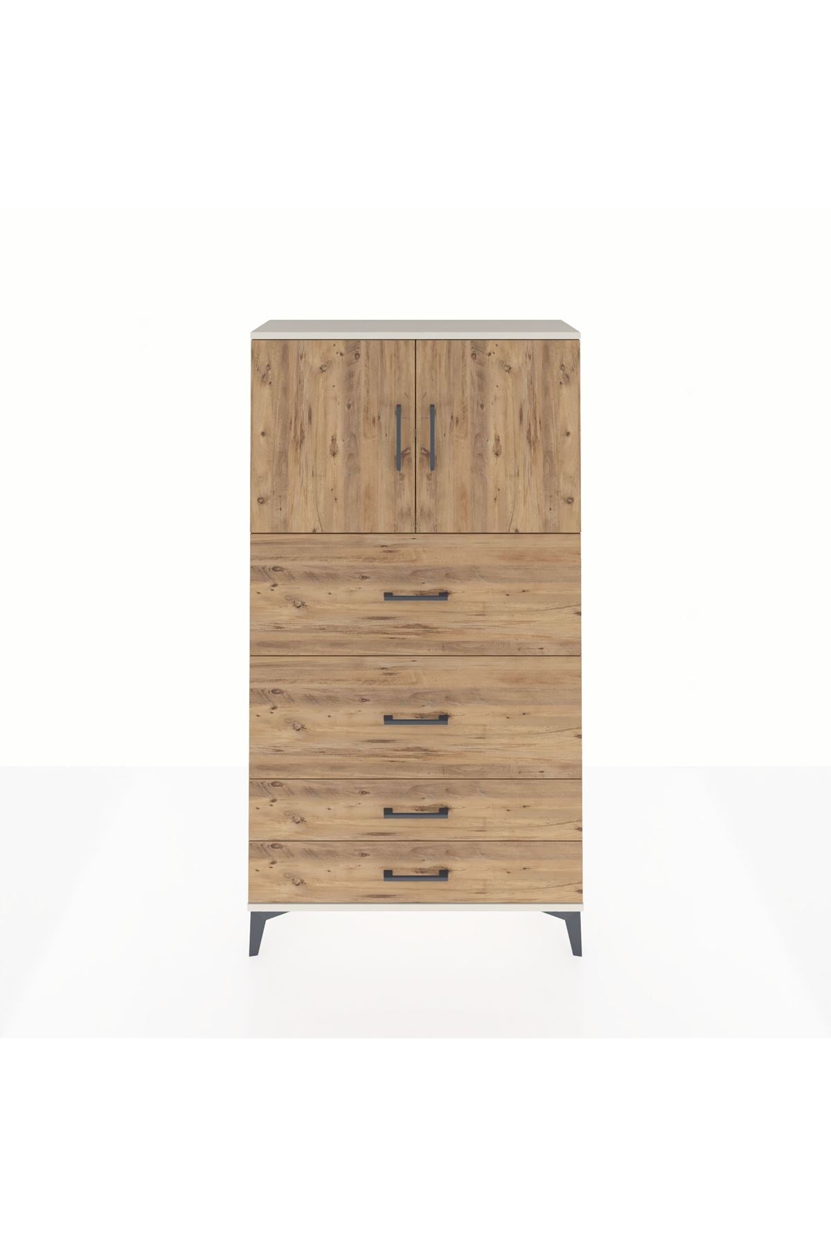 Arges Dolap 2 Raflı 4 Çekmeceli 2 Kapaklı 88x30x163 Aytaşı-Çam