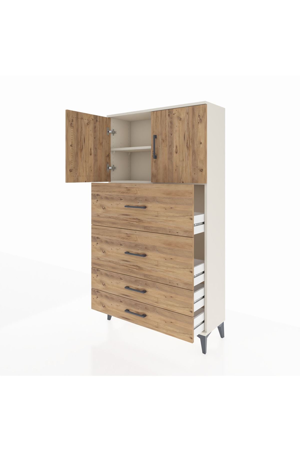 Arges Dolap 2 Raflı 4 Çekmeceli 2 Kapaklı 88x30x163 Aytaşı-Çam