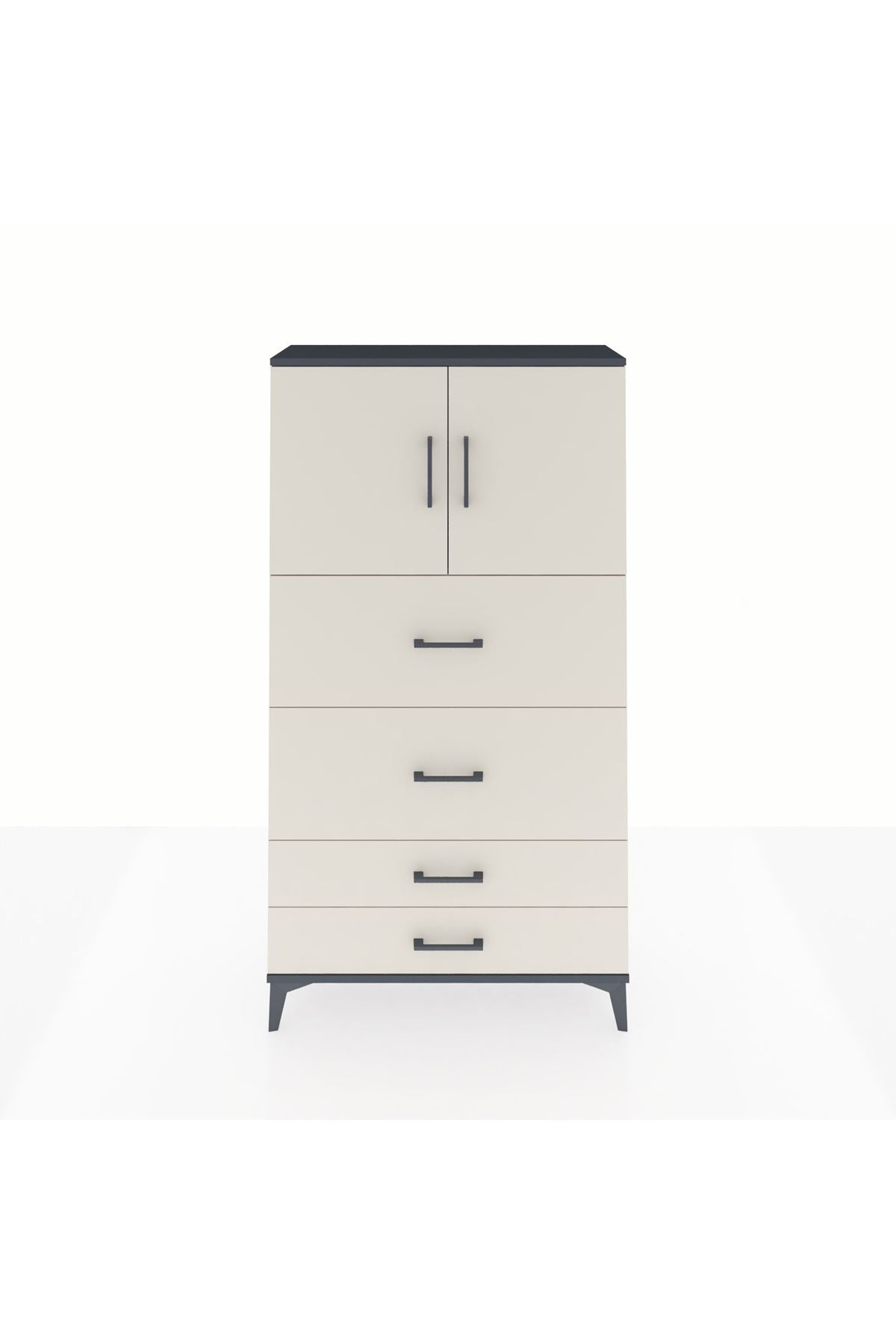 Arges Dolap 2 Raflı 4 Çekmeceli 2 Kapaklı 88x30x163 Antrasit-Aytaşı