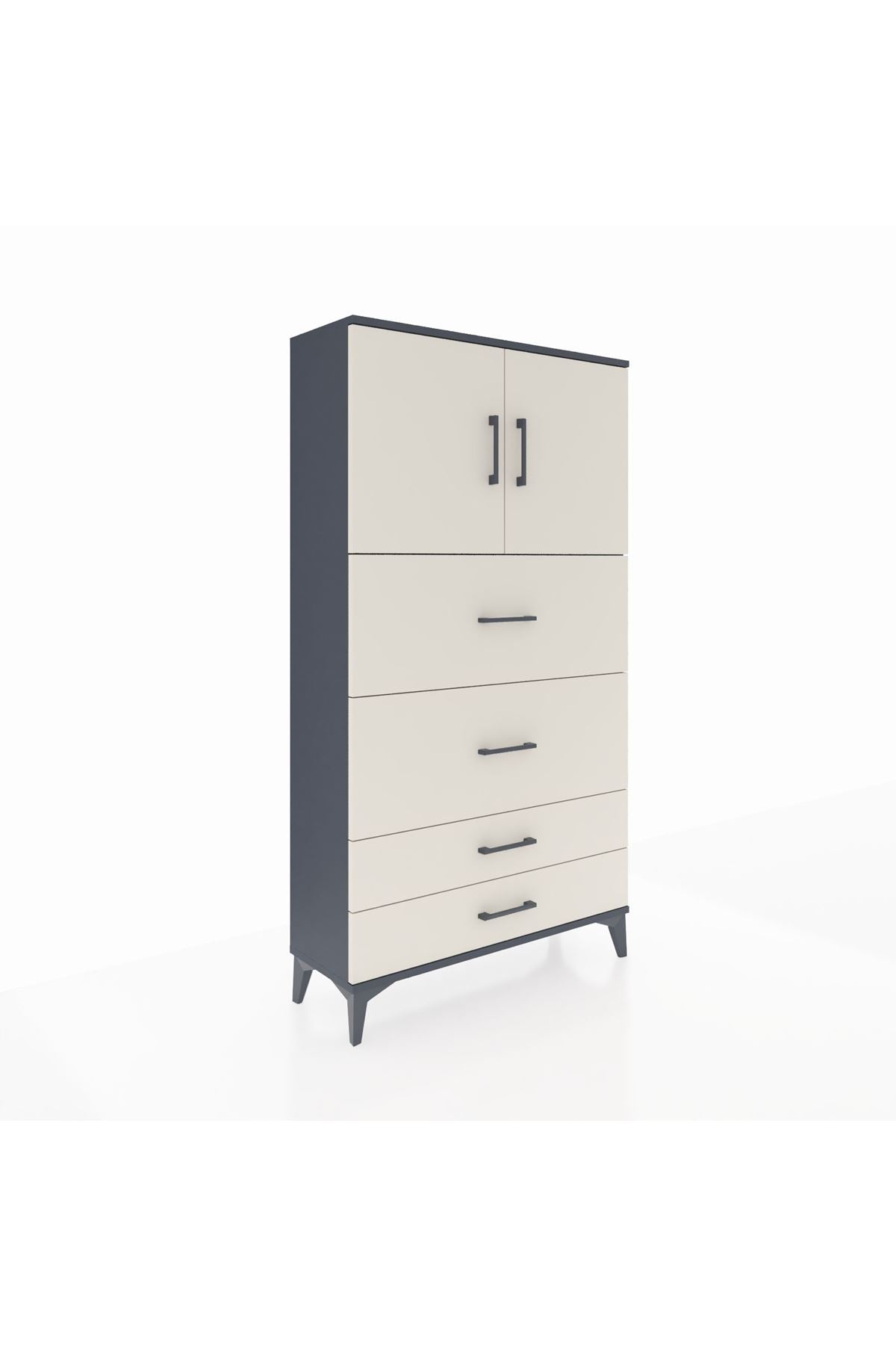 Arges Dolap 2 Raflı 4 Çekmeceli 2 Kapaklı 88x30x163 Antrasit-Aytaşı