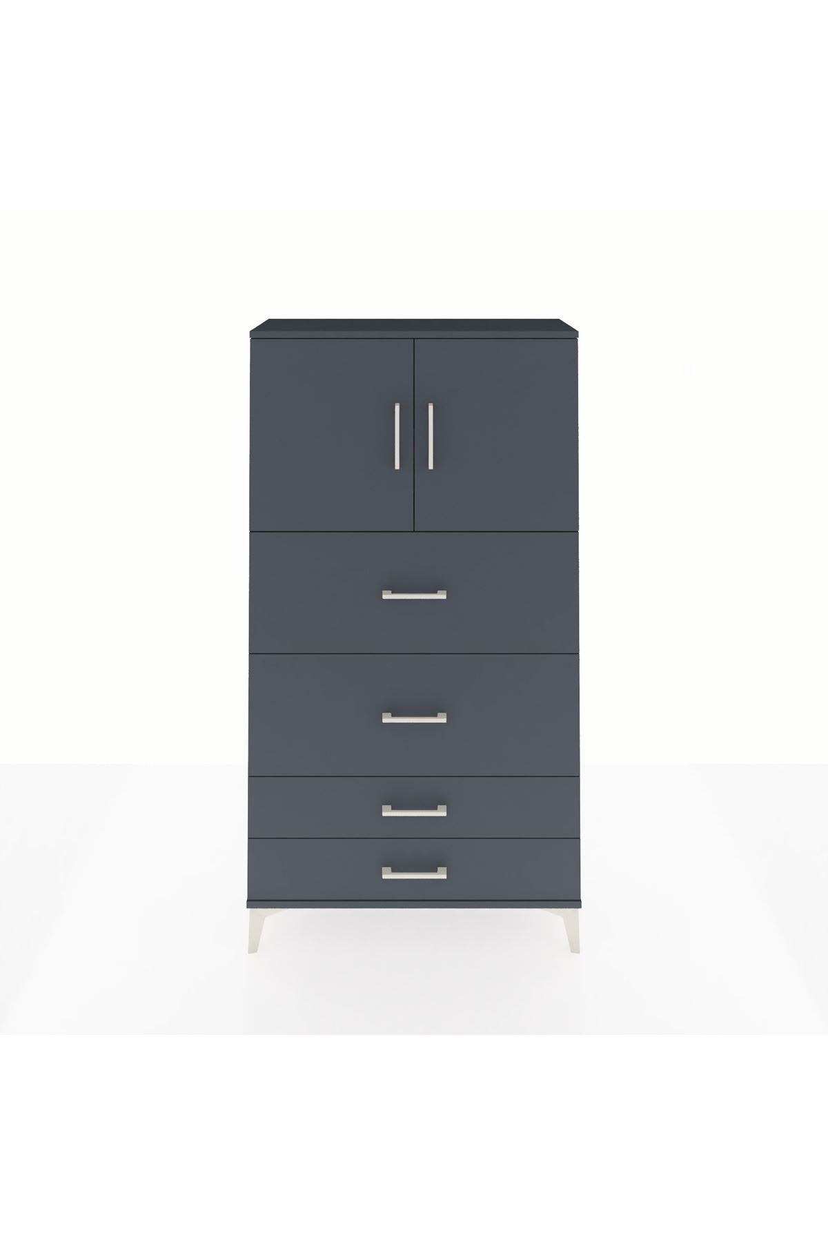 Arges Dolap 2 Raflı 4 Çekmeceli 2 Kapaklı 88x30x163 Antrasit-Antrasit