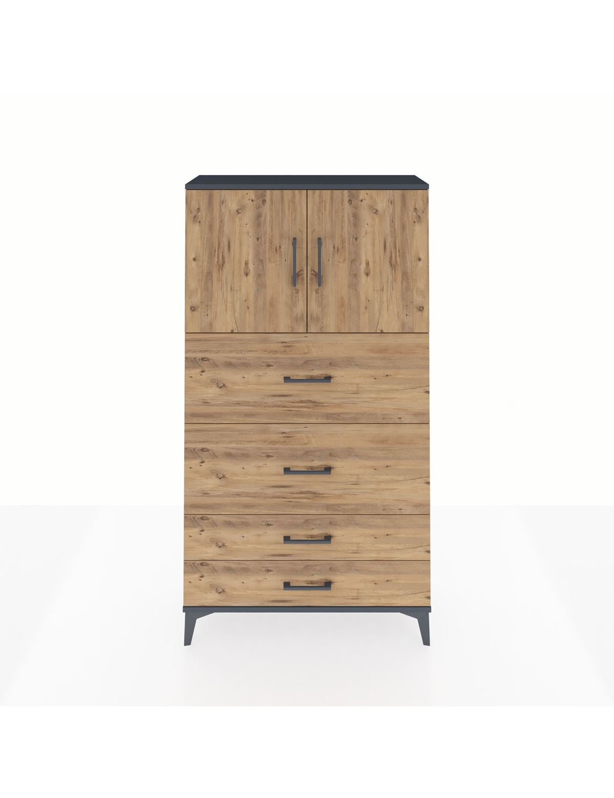 Arges Dolap 2 Raflı 4 Çekmeceli 2 Kapaklı 88x30x163 Antrasit-Çam