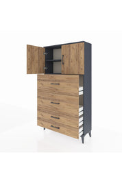 Arges Dolap 2 Raflı 4 Çekmeceli 2 Kapaklı 88x30x163 Antrasit-Çam