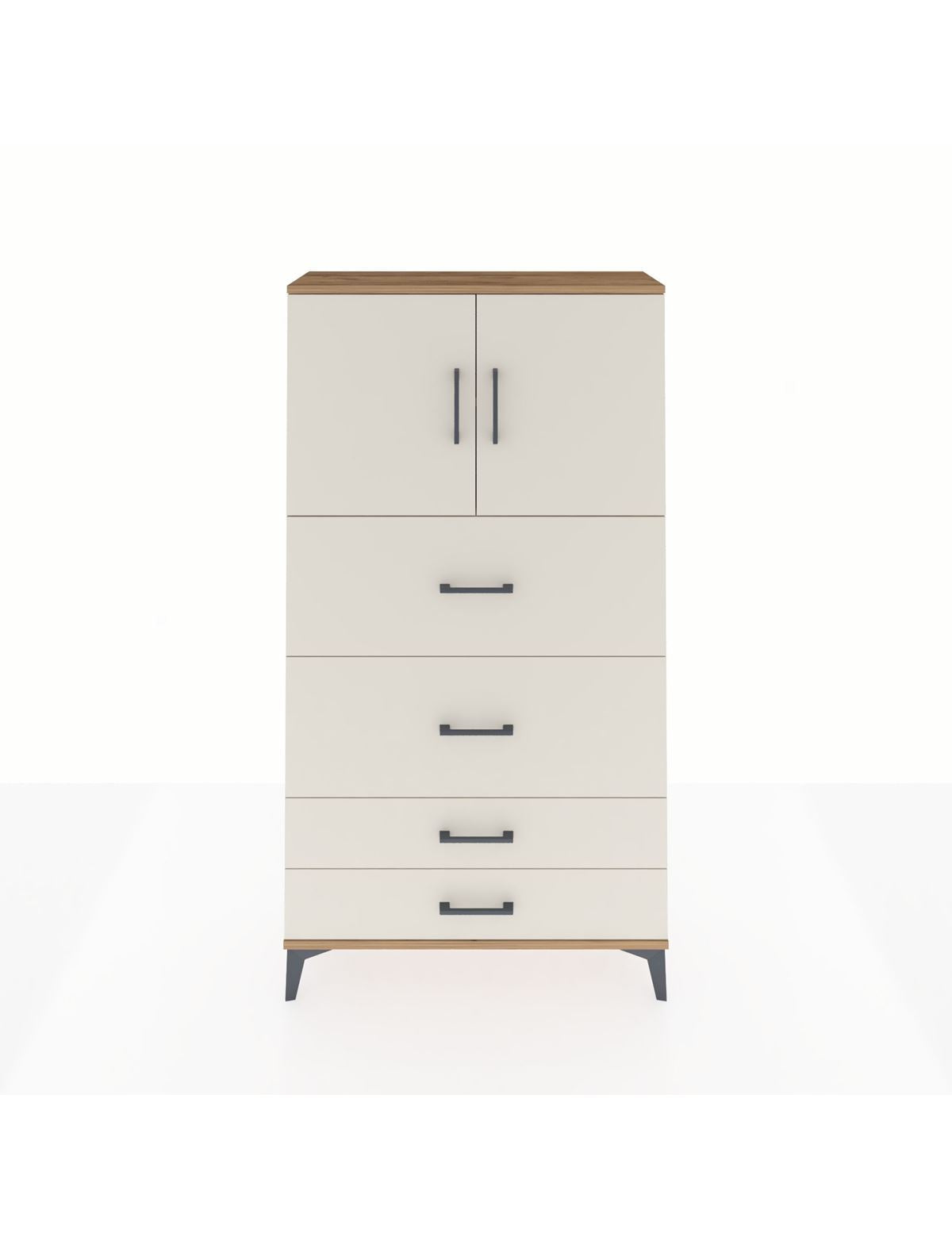 Arges Dolap 2 Raflı 4 Çekmeceli 2 Kapaklı 88x30x163 Çam-Aytaşı