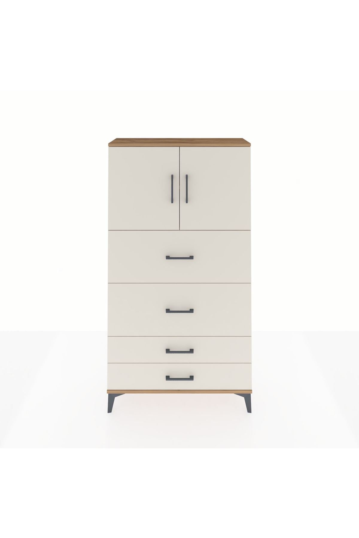 Arges Dolap 2 Raflı 4 Çekmeceli 2 Kapaklı 88x30x163 Çam-Aytaşı