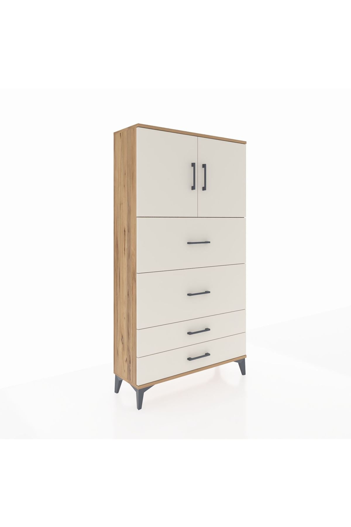 Arges Dolap 2 Raflı 4 Çekmeceli 2 Kapaklı 88x30x163 Çam-Aytaşı