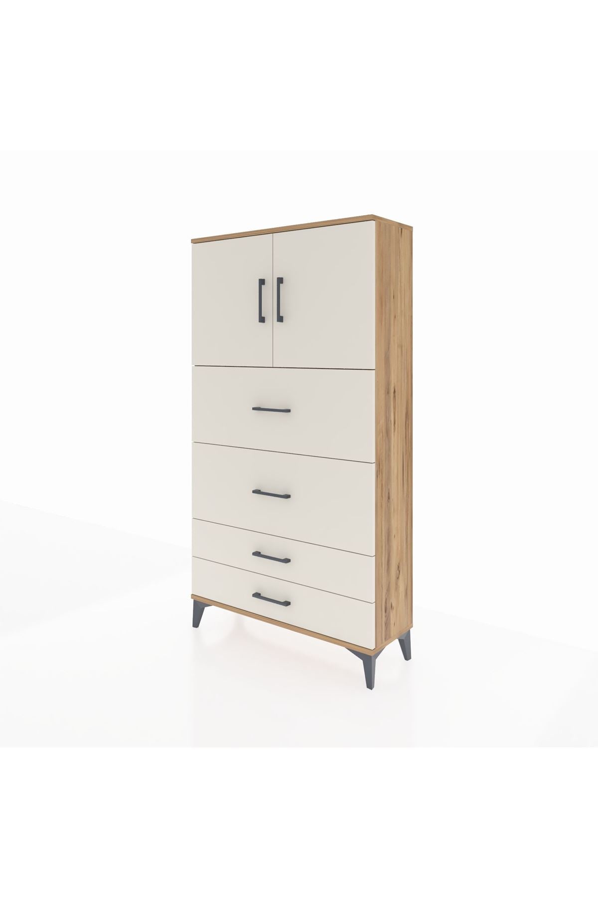 Arges Dolap 2 Raflı 4 Çekmeceli 2 Kapaklı 88x30x163 Çam-Aytaşı