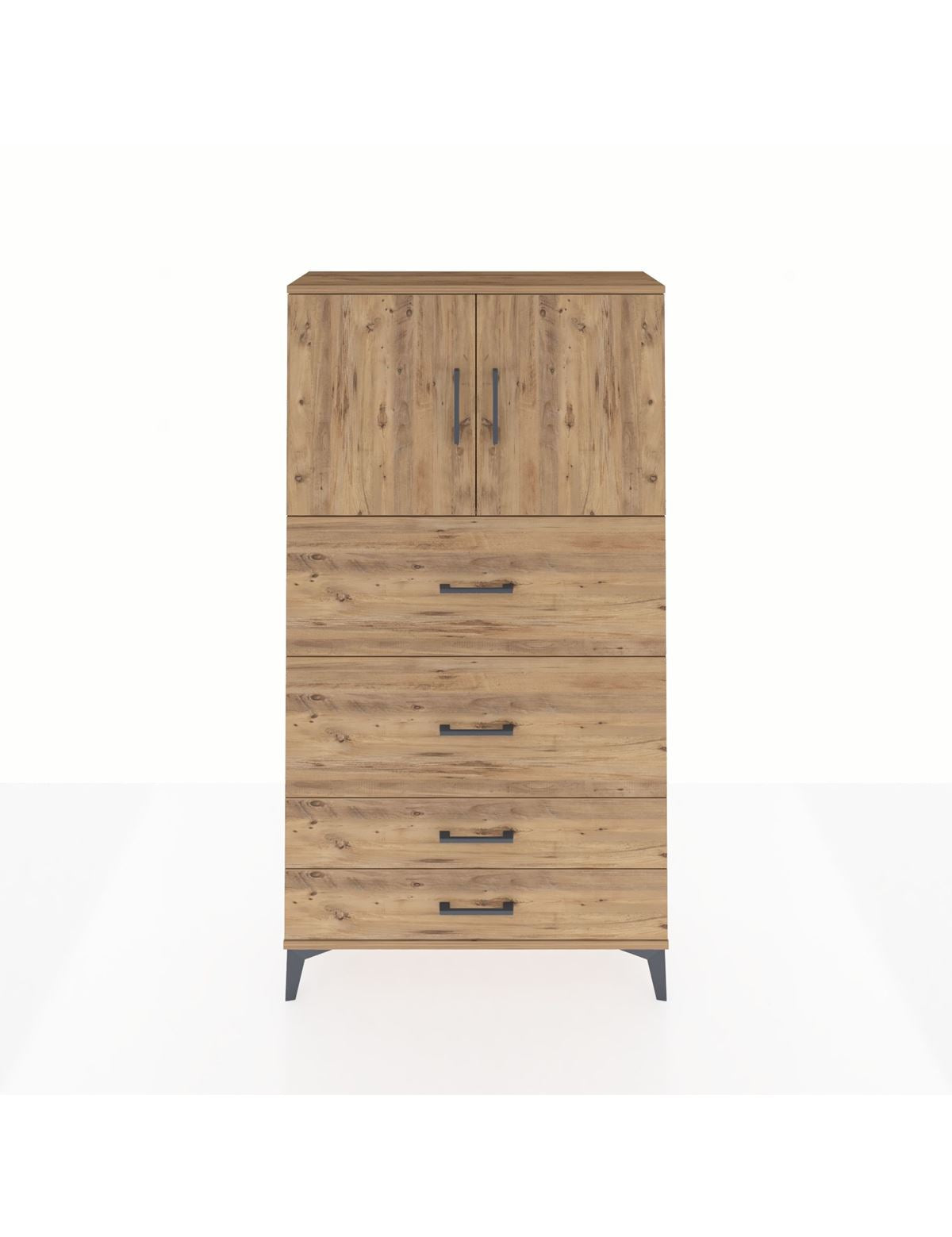 Arges Dolap 2 Raflı 4 Çekmeceli 2 Kapaklı 88x30x163 Çam-Çam