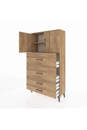 Arges Dolap 2 Raflı 4 Çekmeceli 2 Kapaklı 88x30x163 Çam-Çam