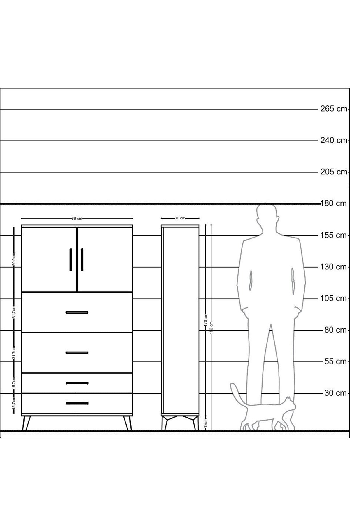 Arges Dolap 2 Raflı 4 Çekmeceli 2 Kapaklı 88x30x163 Çam-Çam