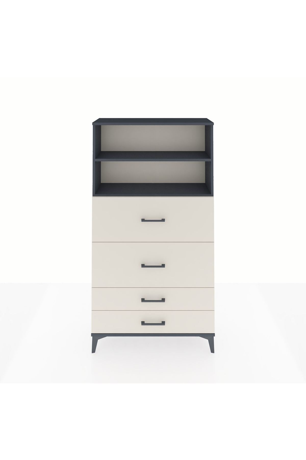 Arges Dolap 2 Raflı 4 Çekmeceli 88x30x163 Antrasit-Aytaşı