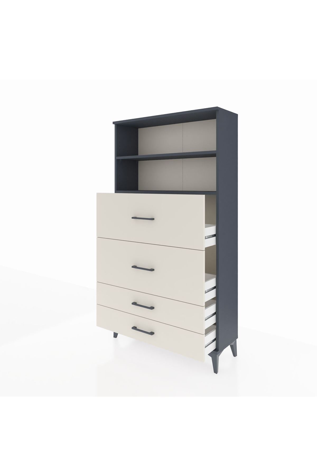 Arges Dolap 2 Raflı 4 Çekmeceli 88x30x163 Antrasit-Aytaşı