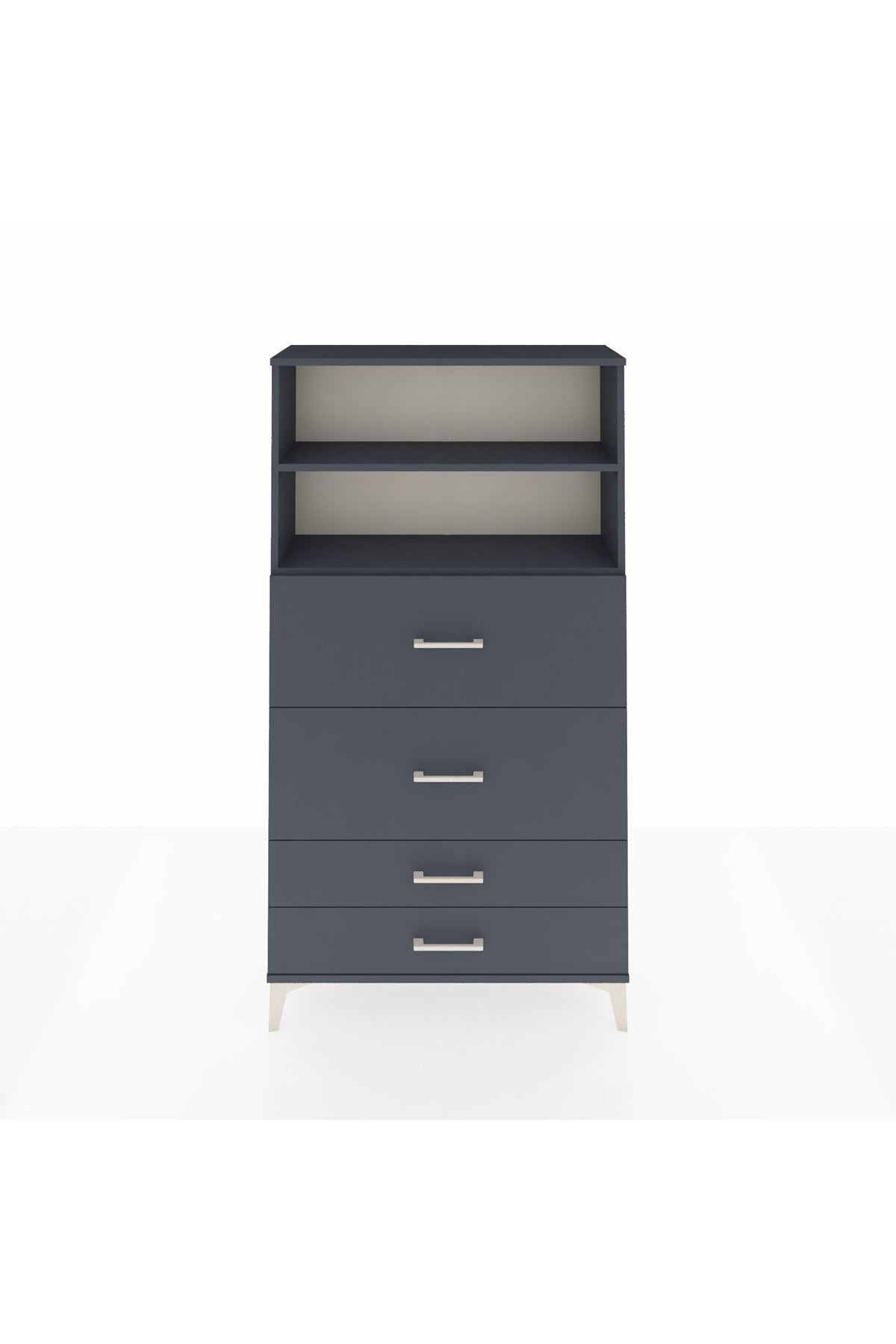 Arges Dolap 2 Raflı 4 Çekmeceli 88x30x163 Antrasit-Antrasit