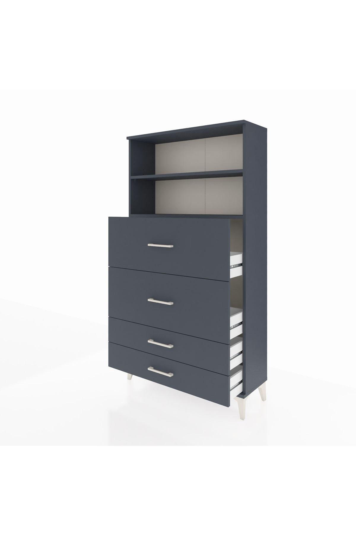 Arges Dolap 2 Raflı 4 Çekmeceli 88x30x163 Antrasit-Antrasit