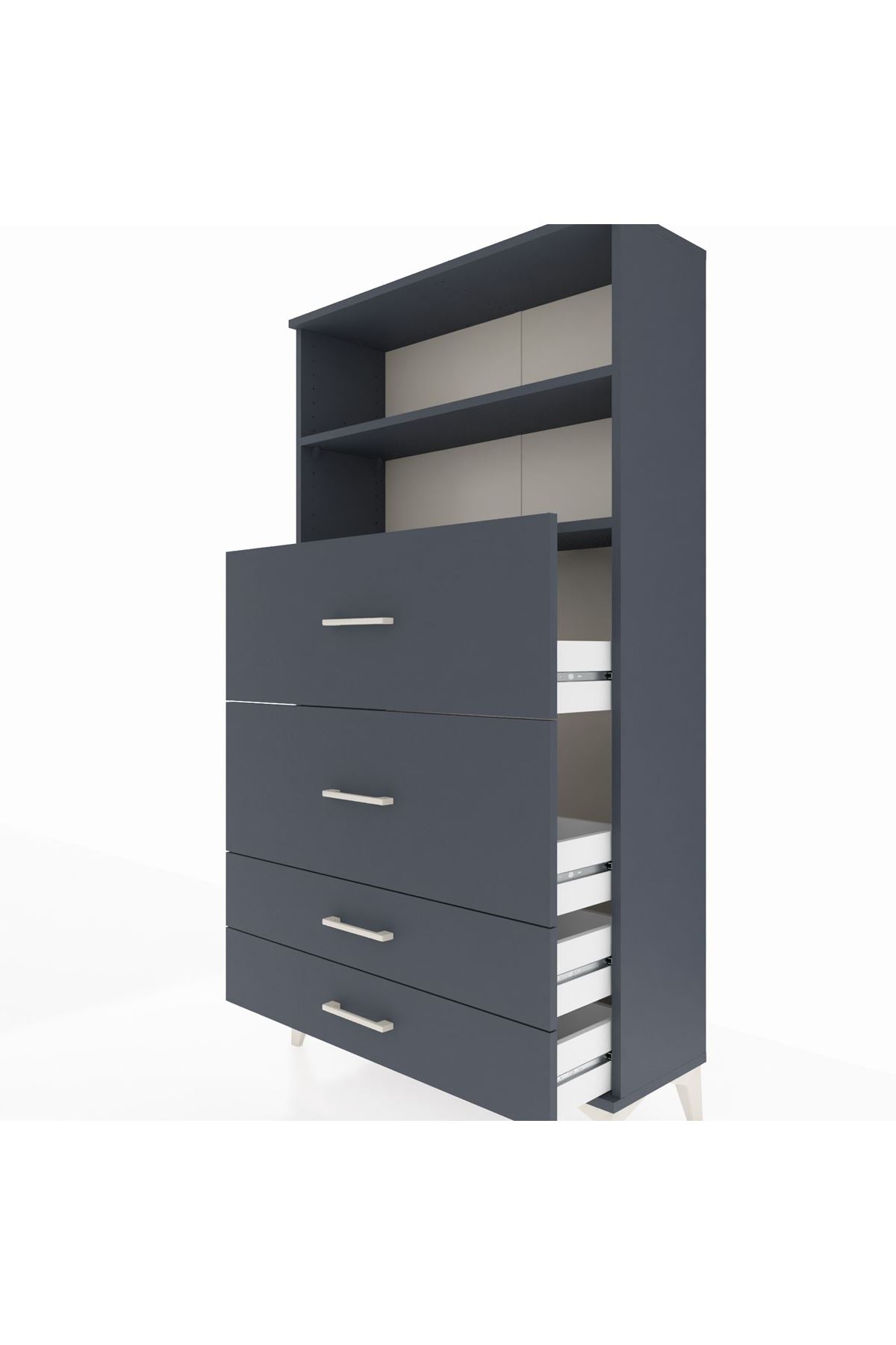 Arges Dolap 2 Raflı 4 Çekmeceli 88x30x163 Antrasit-Antrasit