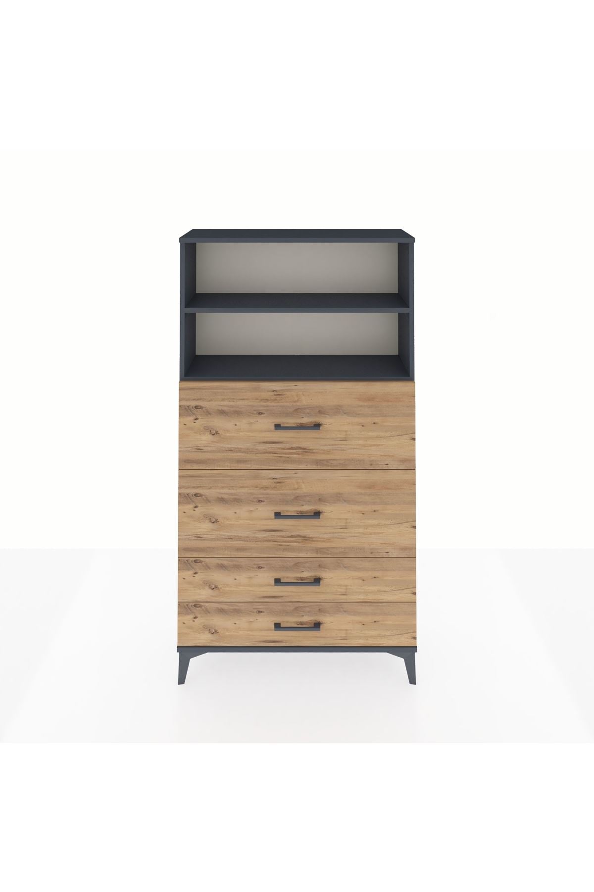 Arges Dolap 2 Raflı 4 Çekmeceli 88x30x163 Antrasit-Çam