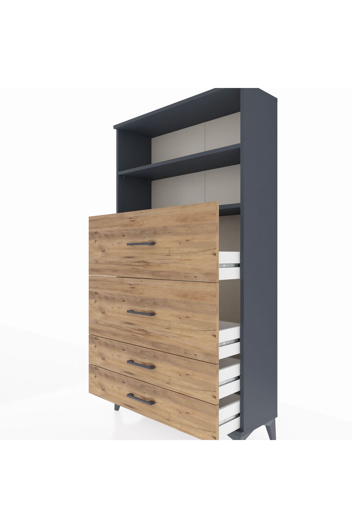 Arges Dolap 2 Raflı 4 Çekmeceli 88x30x163 Antrasit-Çam