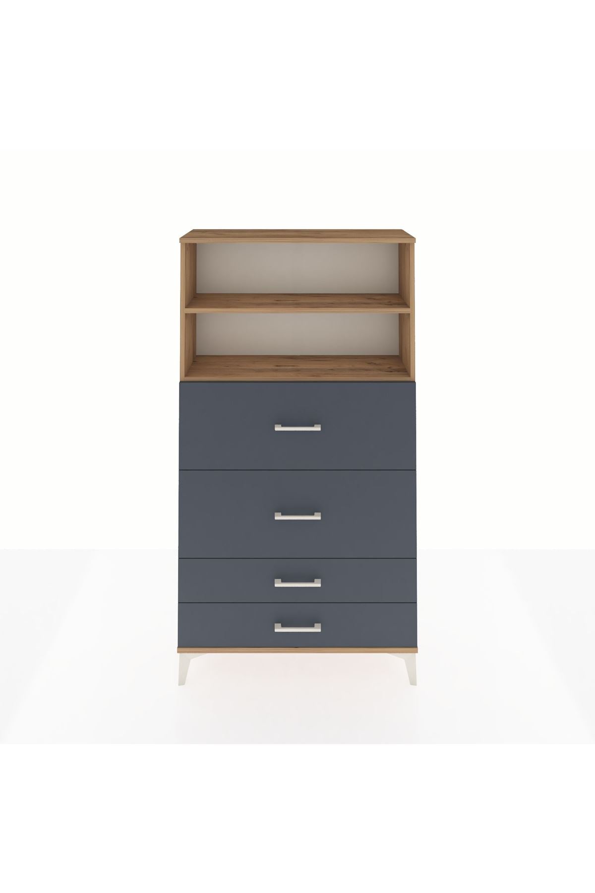 Arges Dolap 2 Raflı 4 Çekmeceli 88x30x163 Çam-Antrasit