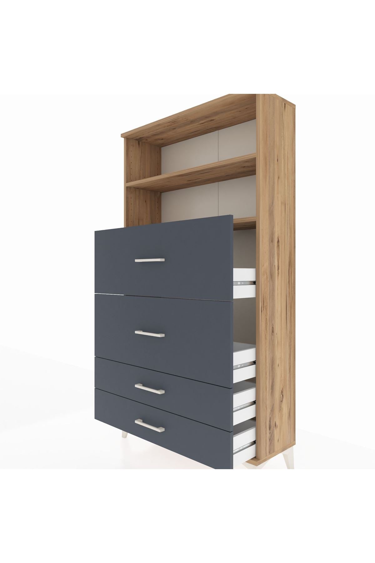 Arges Dolap 2 Raflı 4 Çekmeceli 88x30x163 Çam-Antrasit